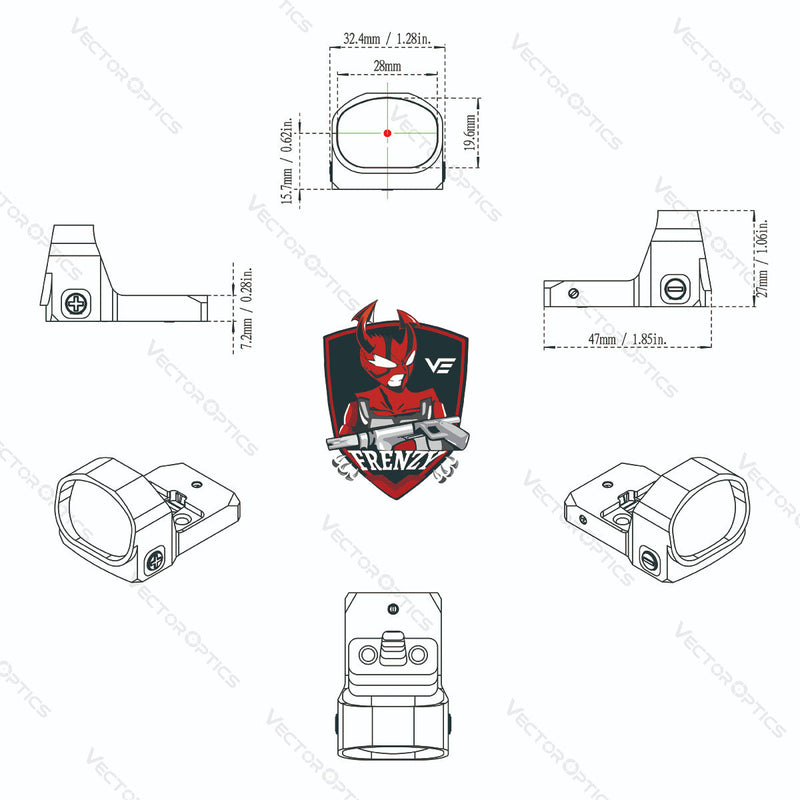 将图像加载到画廊查看器中，Frenzy-X 1x20x28 6MOA Red Dot Sight design paper
