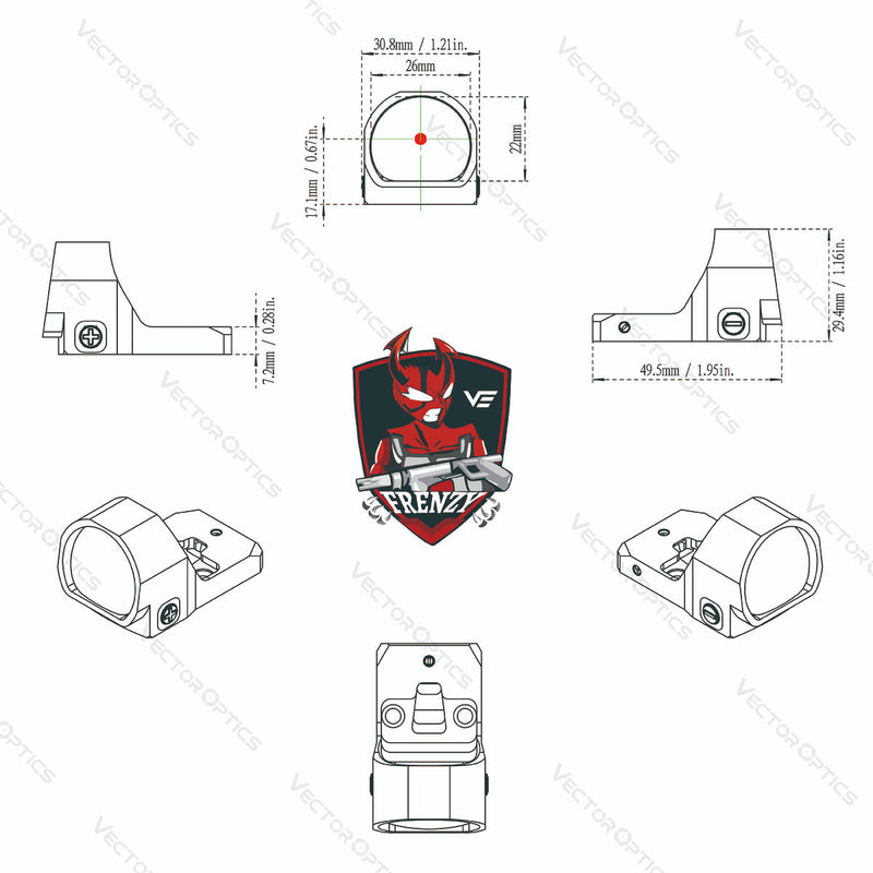 将图像加载到画廊查看器中，Frenzy-X 1x22x26 AUT Red Dot Sight design paper
